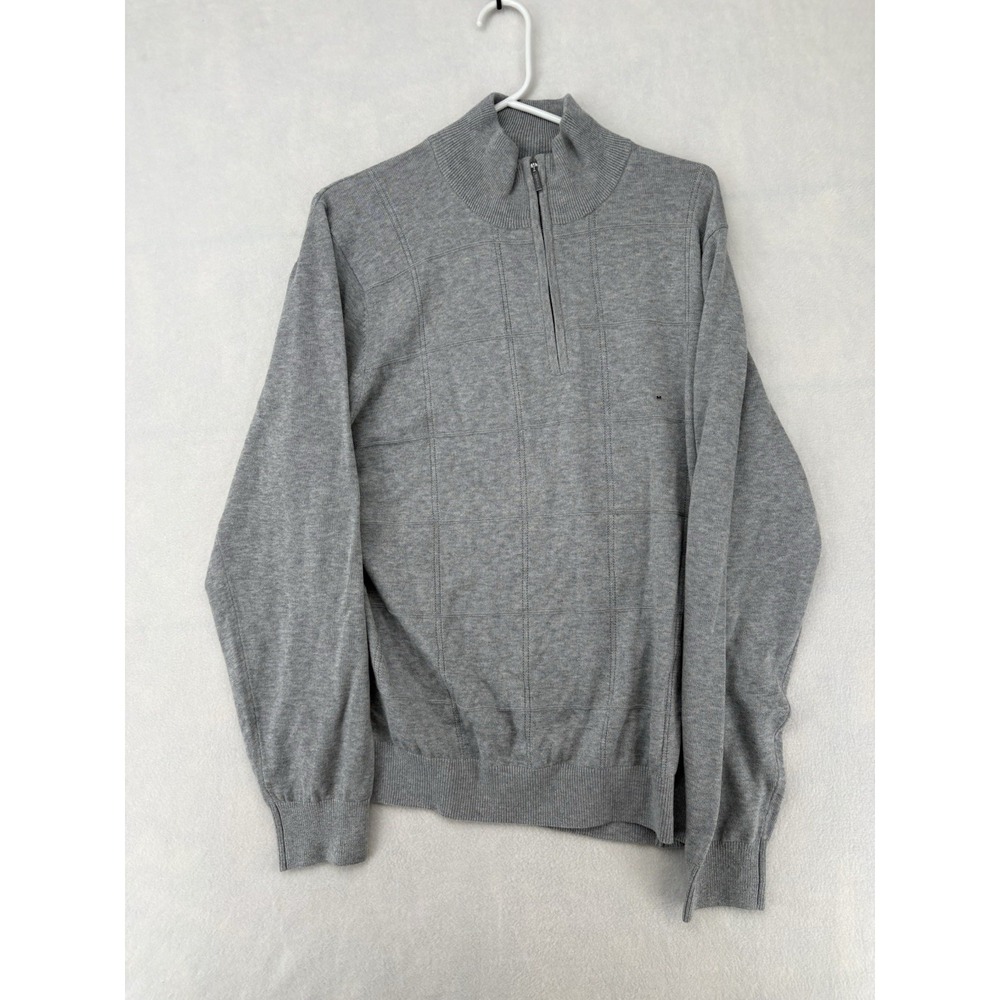Van Heusen Studio Gray Cotton Acrylic Knit 1/4 Zip Mock Neck Sweater Men's M
